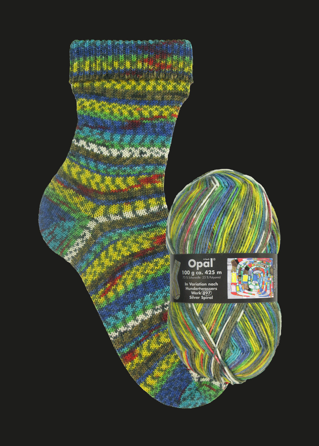 Opal Sockenwolle -  Variation nach Hundertwasser alle Sortimente